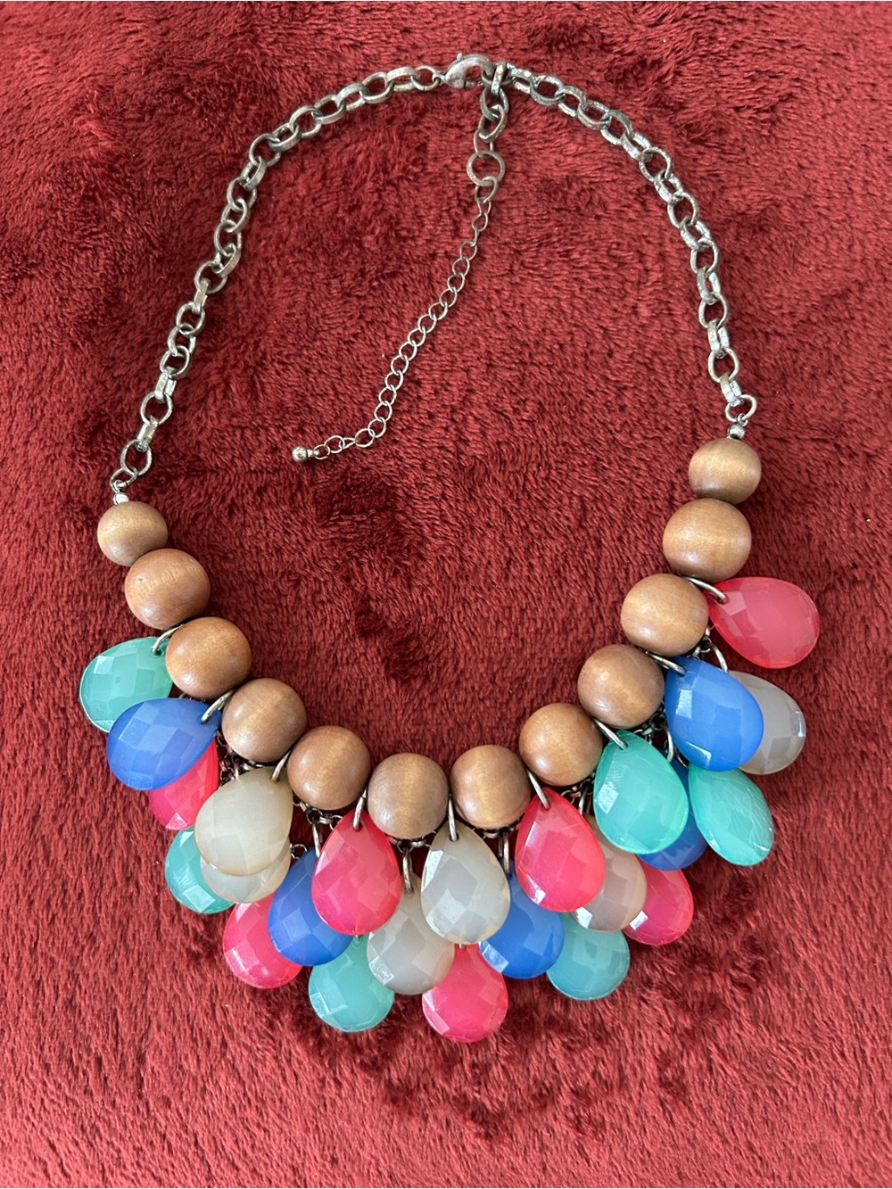 Statement Teardrop Bead Necklace in Pink, Blue, Mint and Beige